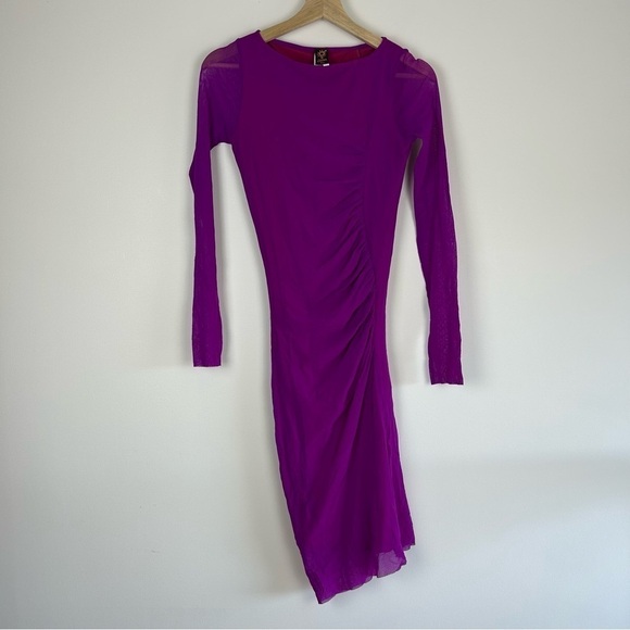 Vintage Y2K Jean Paul Gaultier Soleil Fuschia Mesh Rushed Midi Dress Size M - Picture 8 of 11